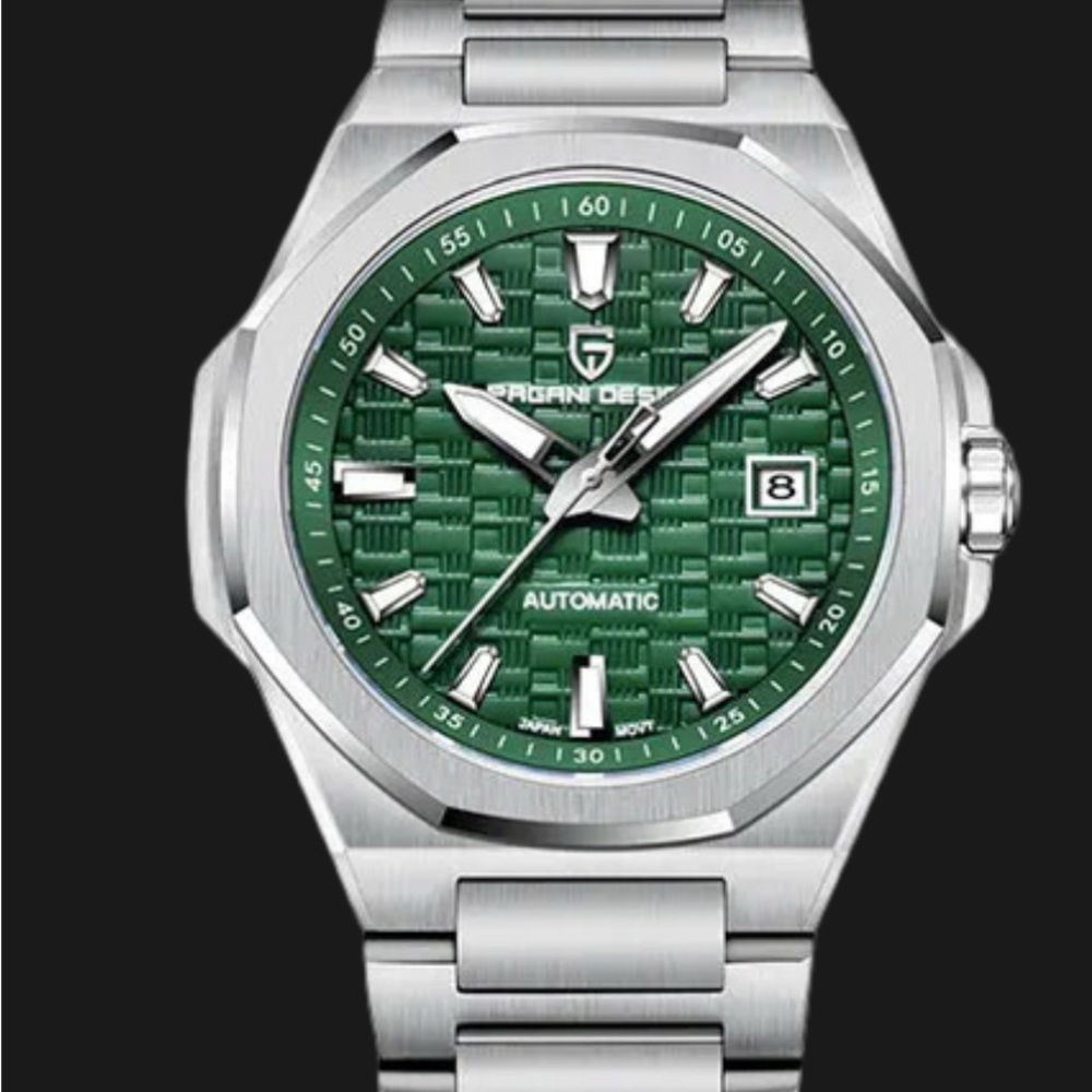 Pagani design Silver bracelet with Green dial Automatic Watch mens